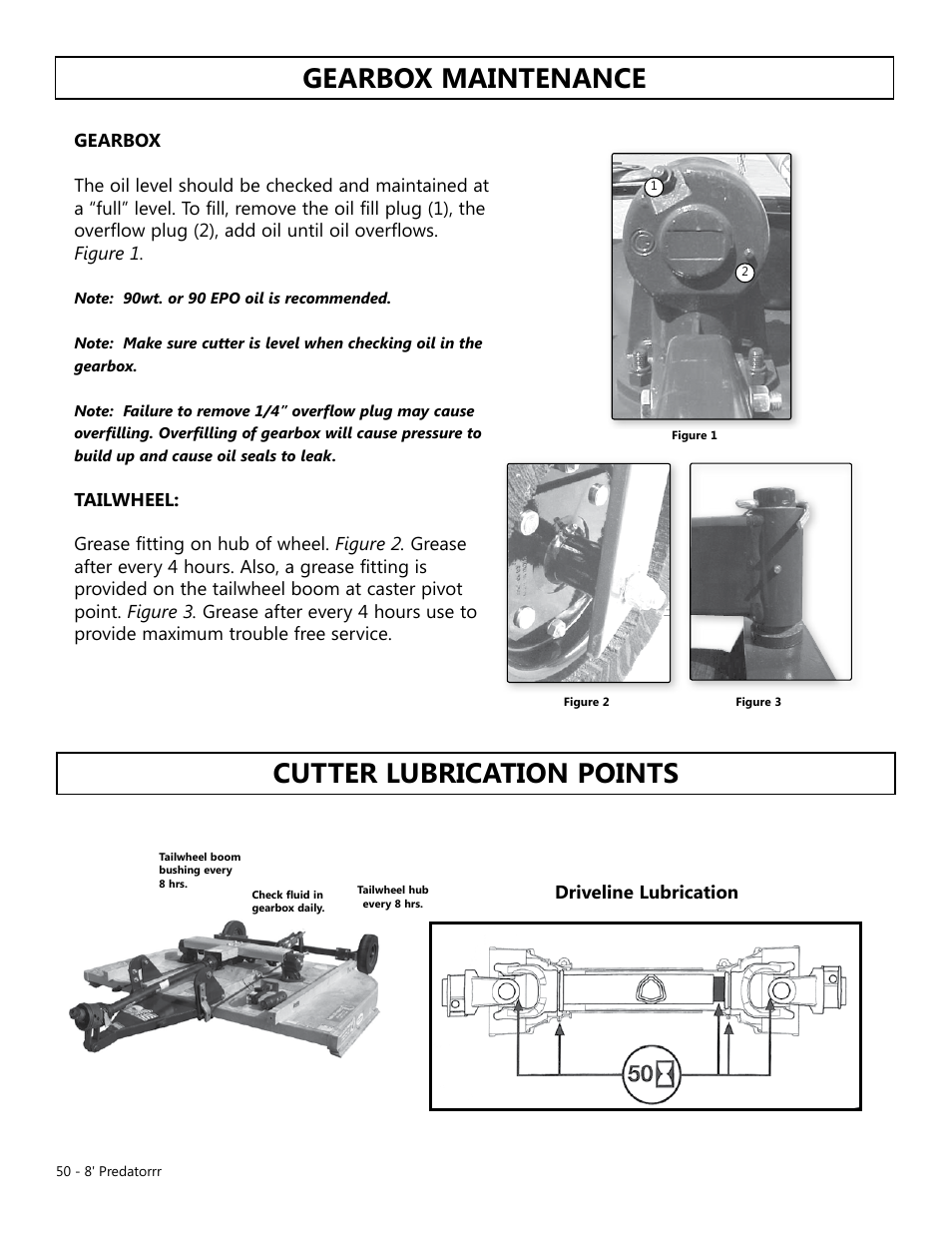 Gearbox maintenance cutter lubrication points | Modern AG 8' Predator User Manual | Page 50 / 74