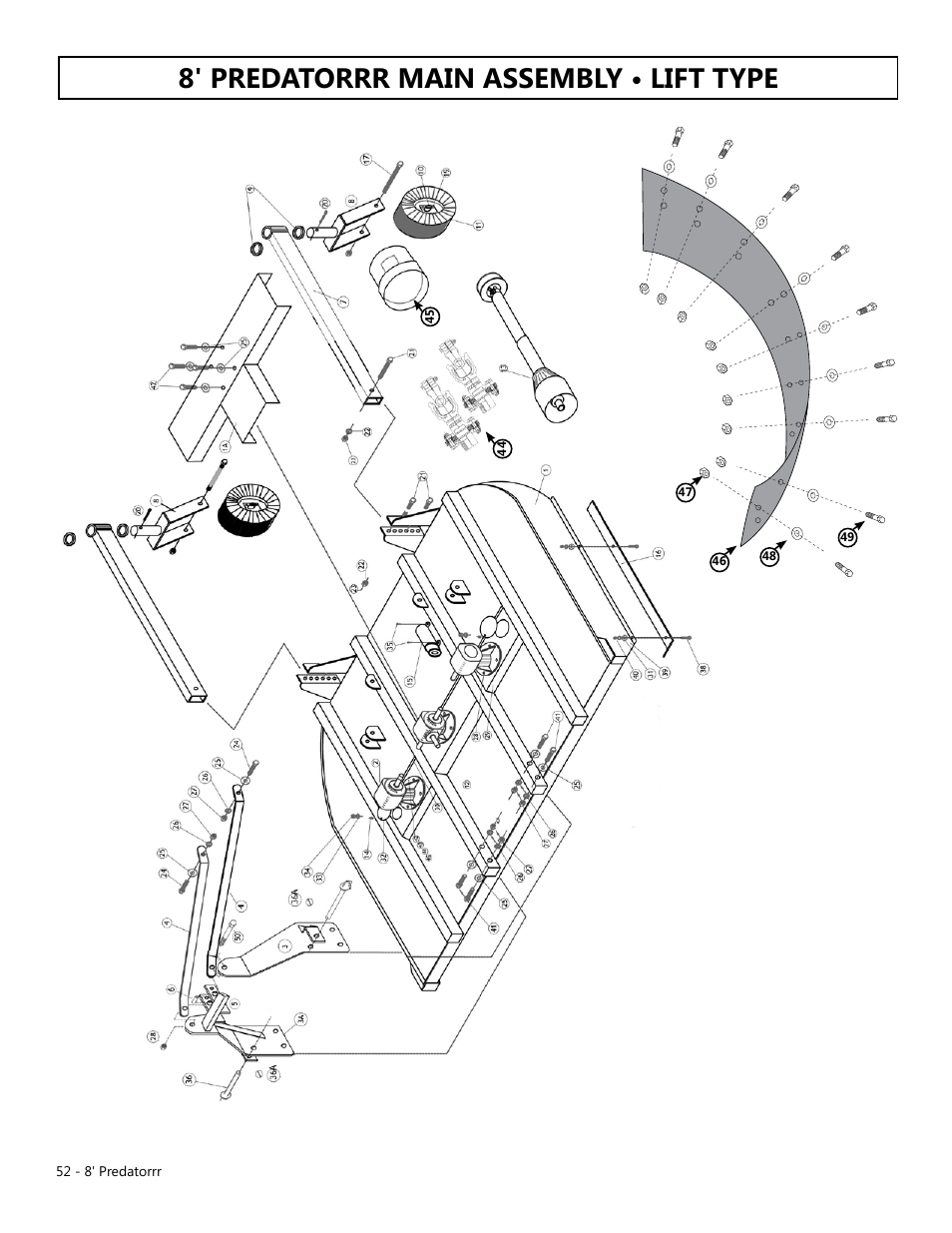 8' predatorrr main assembly • lift type | Modern AG 8' Predator User Manual | Page 52 / 74