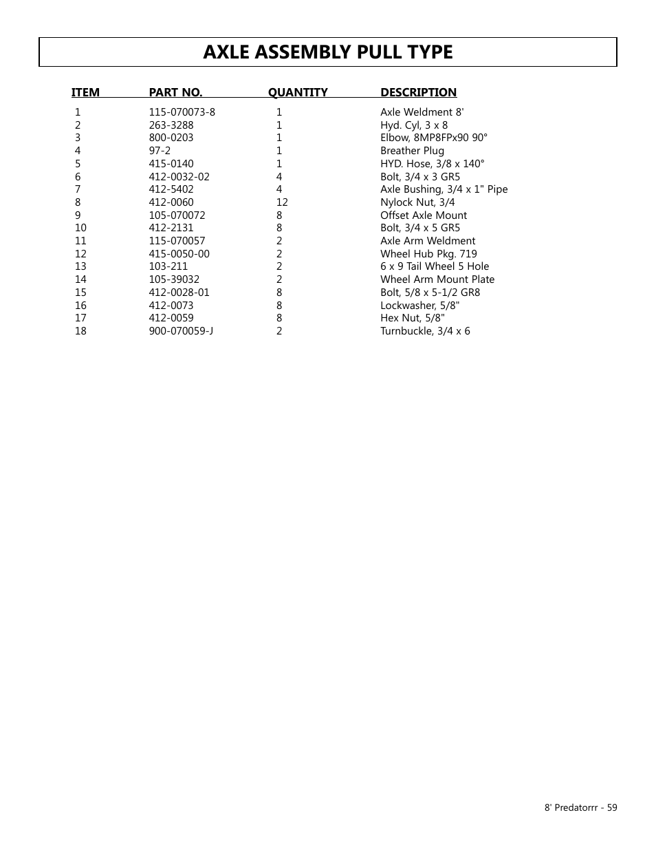 Axle assembly pull type | Modern AG 8' Predator User Manual | Page 59 / 74