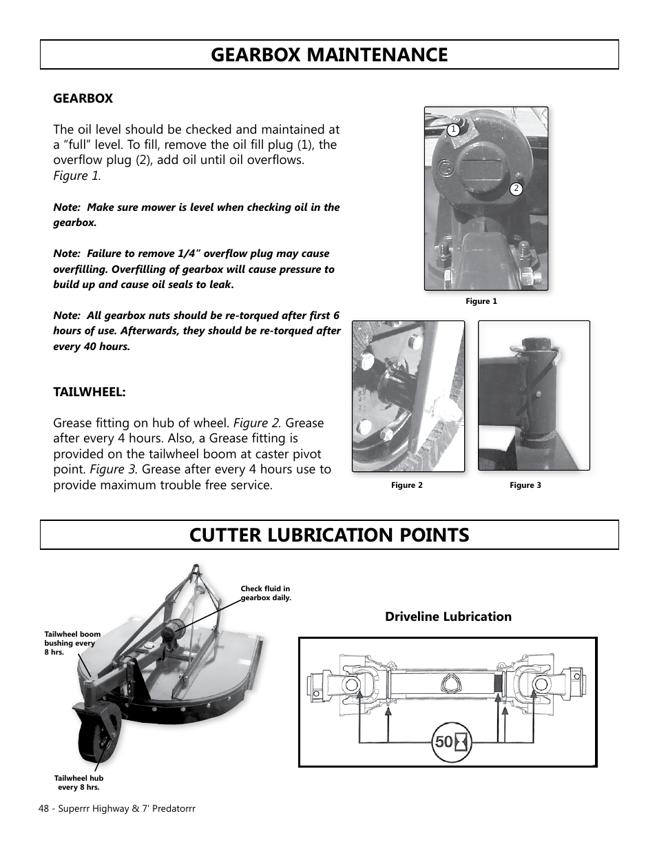 Gearbox maintenance cutter lubrication points | Modern AG 7' Predator User Manual | Page 48 / 79