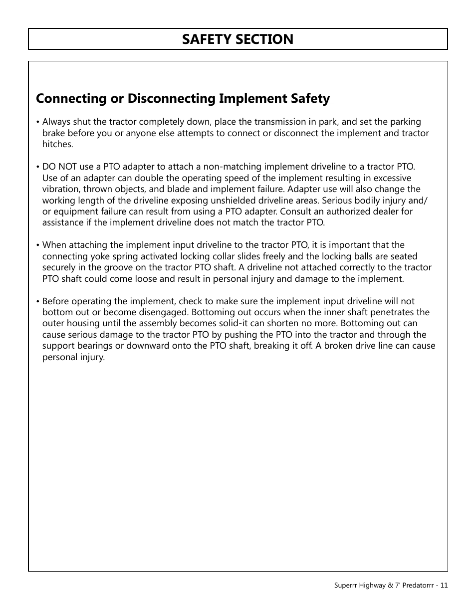 Connecting or disconnecting implement safety | Modern AG Super Highway Special User Manual | Page 11 / 79