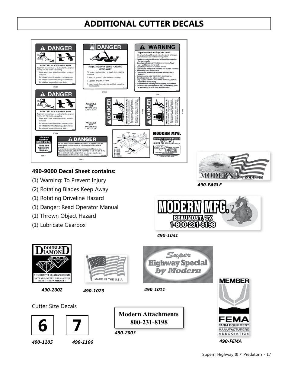 Additional cutter decals | Modern AG Super Highway Special User Manual | Page 17 / 79