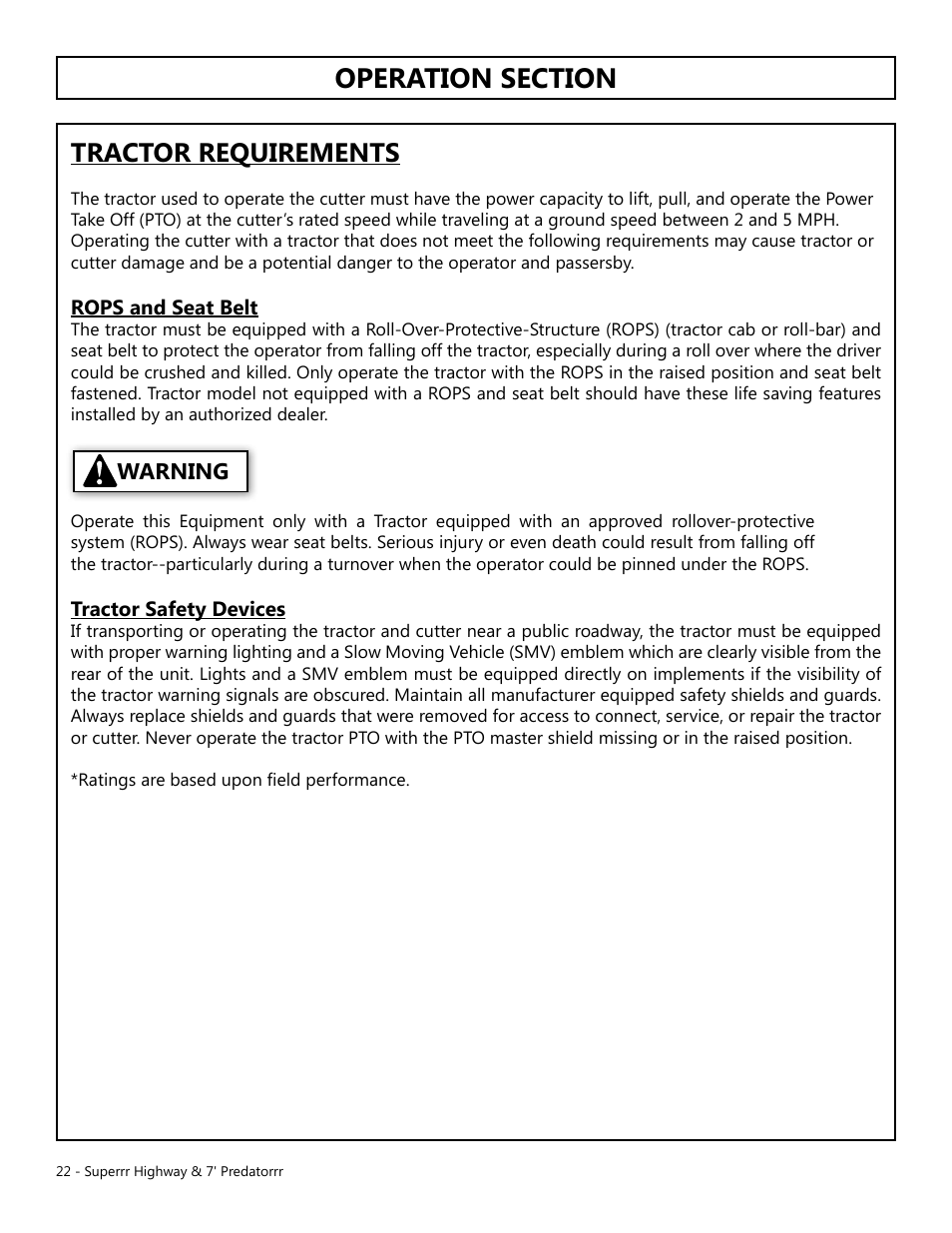 Tractor requirements, Warning | Modern AG Super Highway Special User Manual | Page 22 / 79