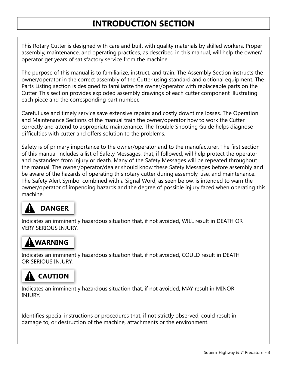 Caution warning danger | Modern AG Super Highway Special User Manual | Page 3 / 79