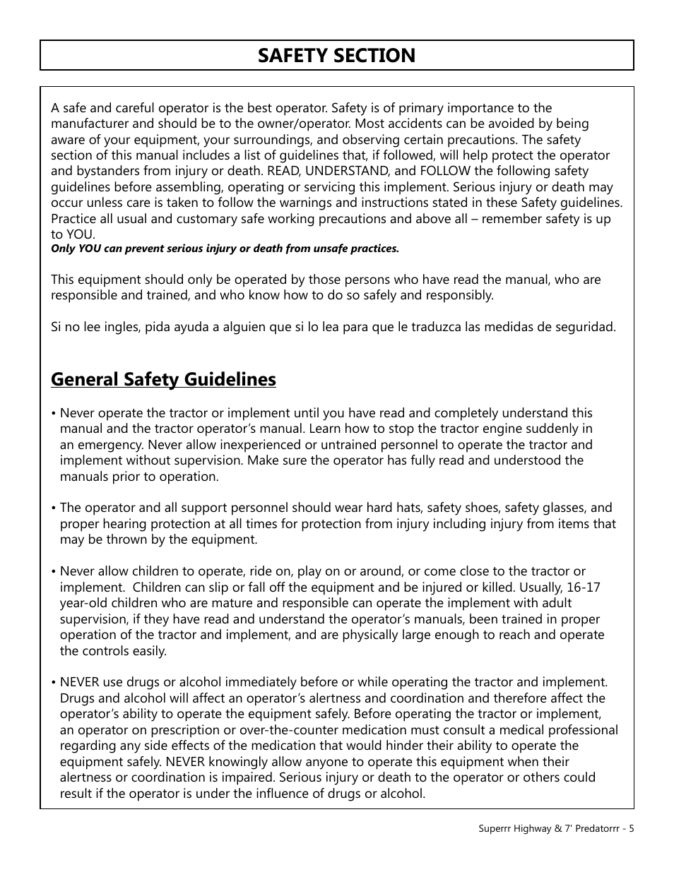 General safety guidelines | Modern AG Super Highway Special User Manual | Page 5 / 79
