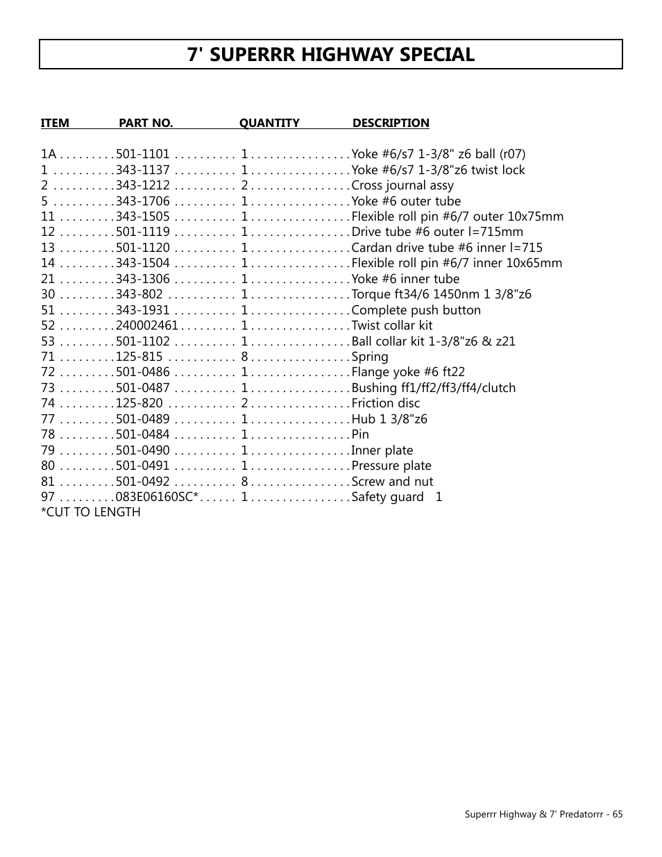 7' superrr highway special | Modern AG Super Highway Special User Manual | Page 65 / 79