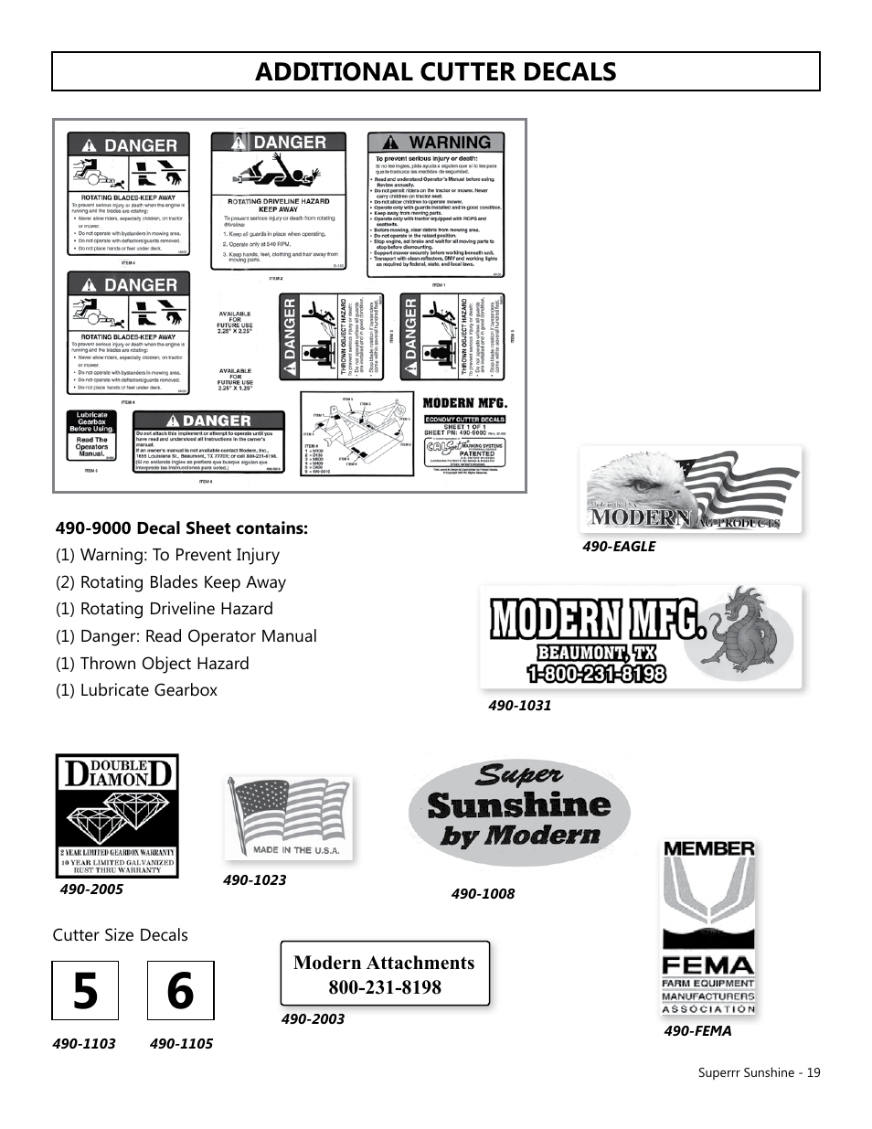 Additional cutter decals | Modern AG Super Sunshine User Manual | Page 19 / 71
