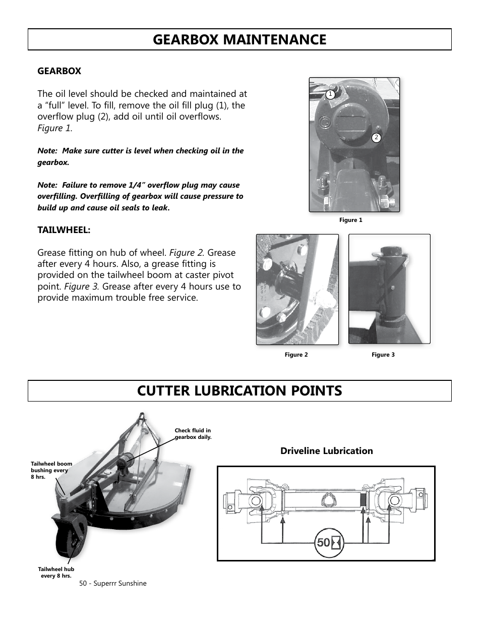 Gearbox maintenance cutter lubrication points | Modern AG Super Sunshine User Manual | Page 50 / 71