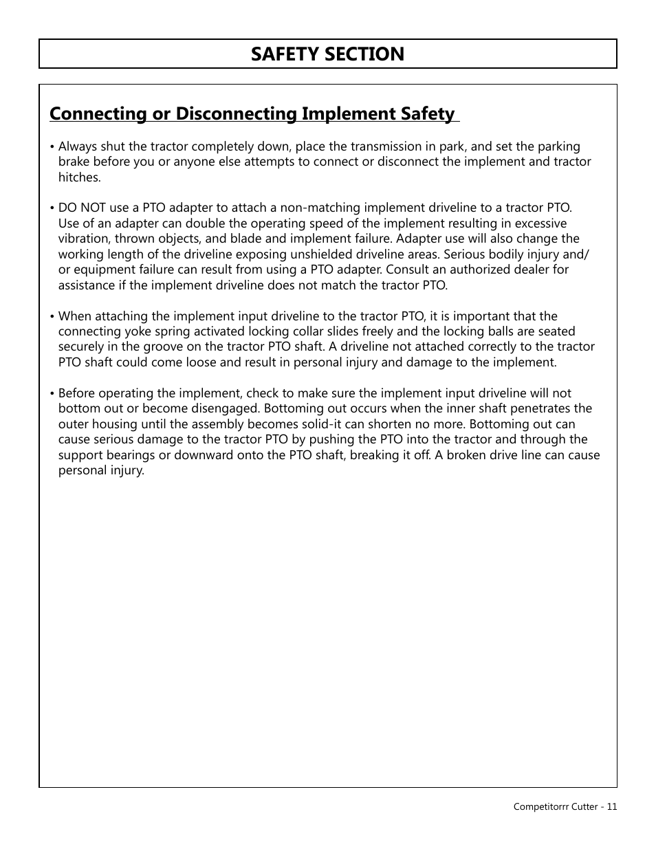 Connecting or disconnecting implement safety | Modern AG Competitor User Manual | Page 11 / 69