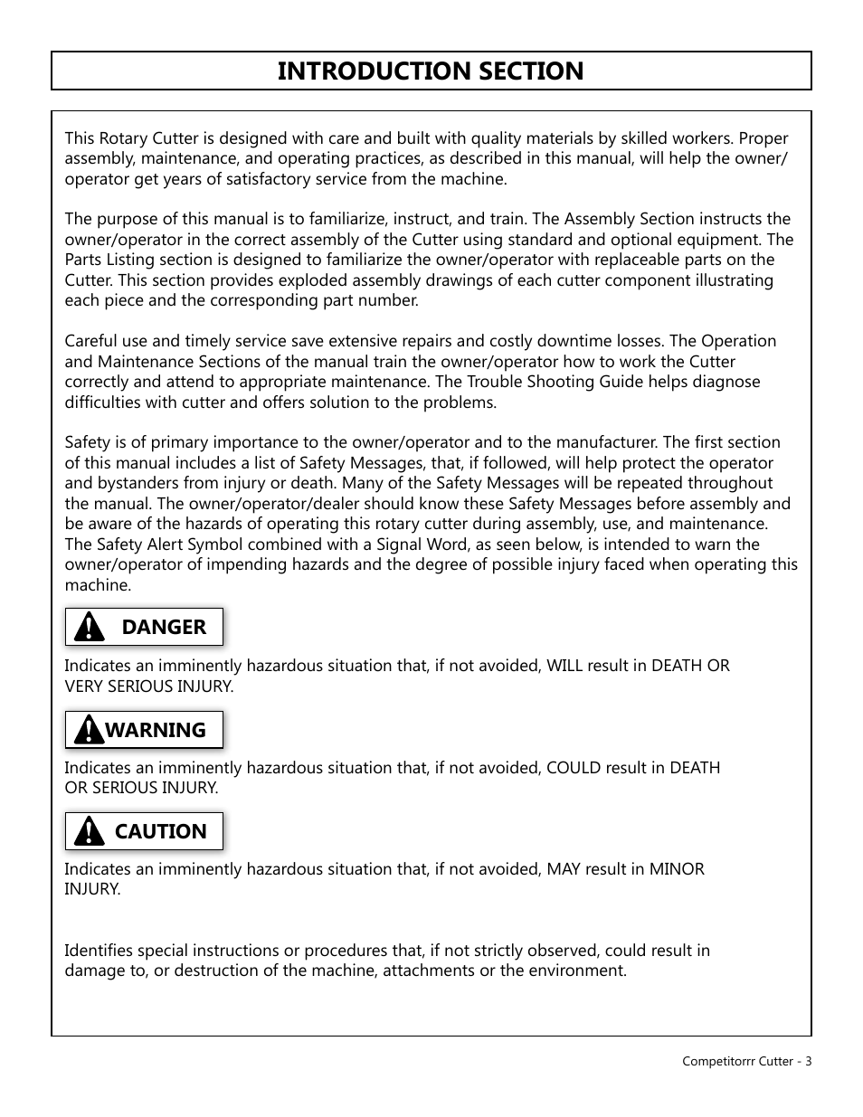 Caution warning danger | Modern AG Competitor User Manual | Page 3 / 69