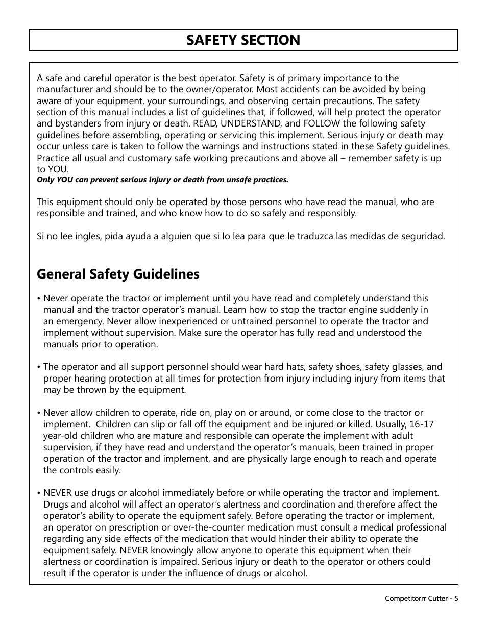 General safety guidelines | Modern AG Competitor User Manual | Page 5 / 69