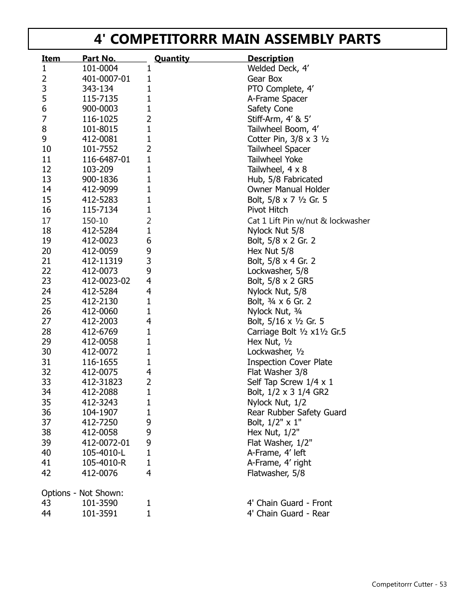 4' competitorrr main assembly parts | Modern AG Competitor User Manual | Page 53 / 69