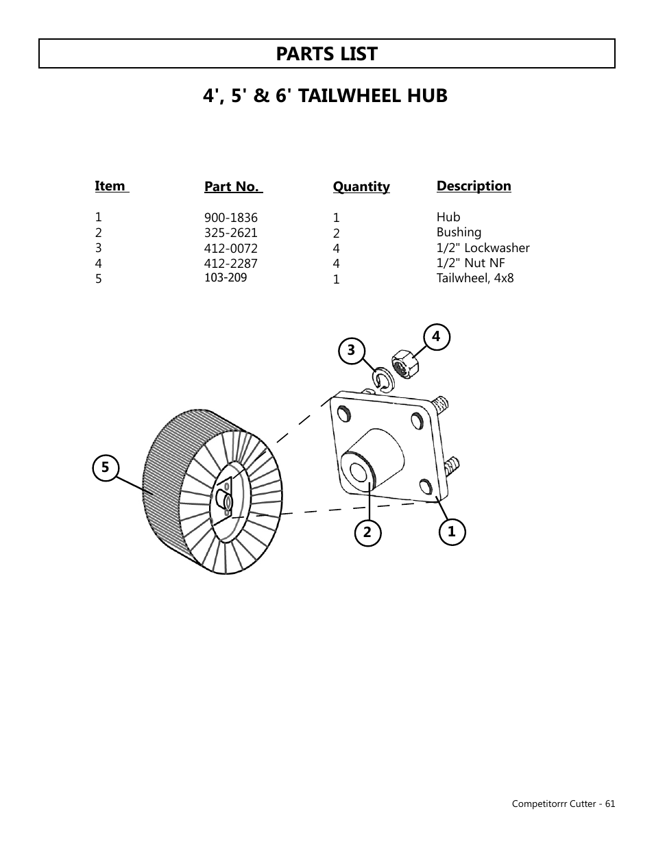 Parts list, 4', 5' & 6' tailwheel hub | Modern AG Competitor User Manual | Page 61 / 69