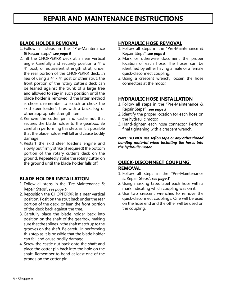 Repair and maintenance instructions | Modern AG Chopper User Manual | Page 6 / 13