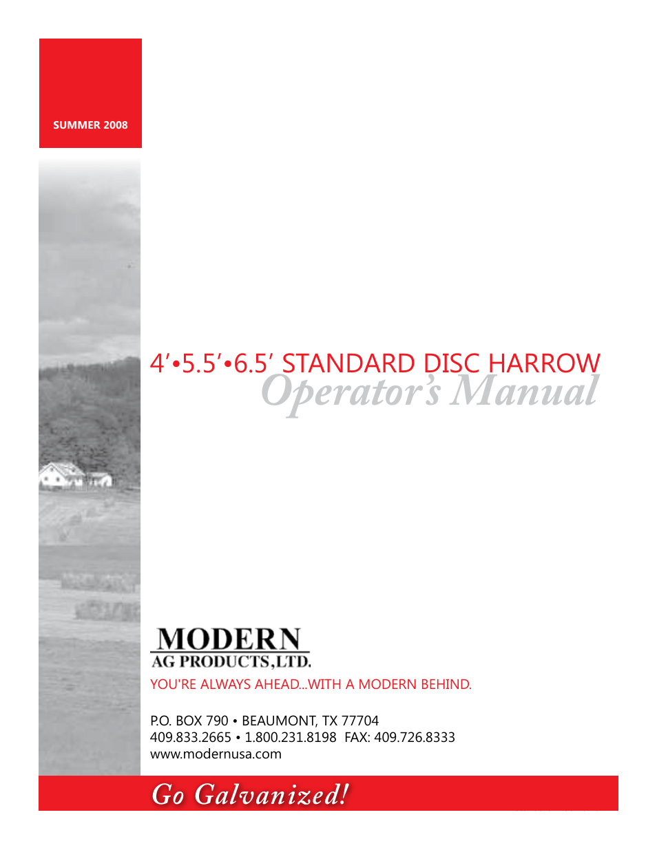 Modern AG Disk Harrow User Manual | 11 pages