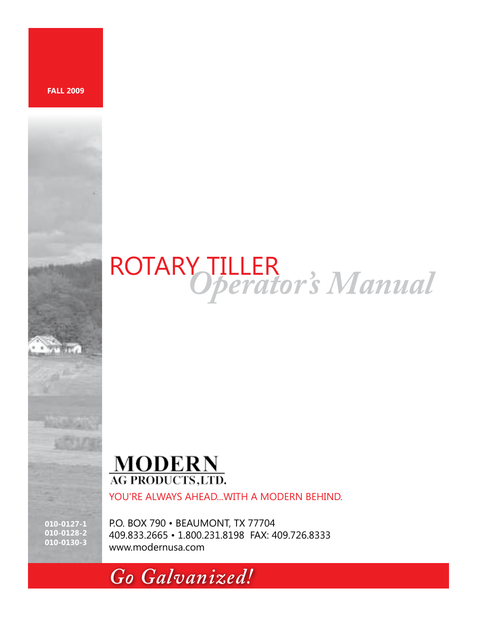 Modern AG Tiller User Manual | 20 pages