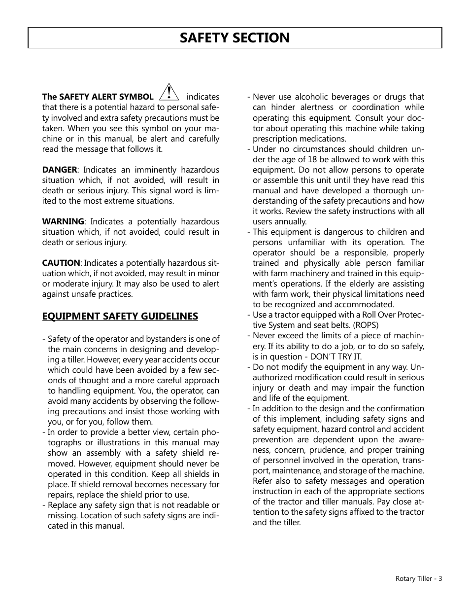 Modern AG Tiller User Manual | Page 3 / 20