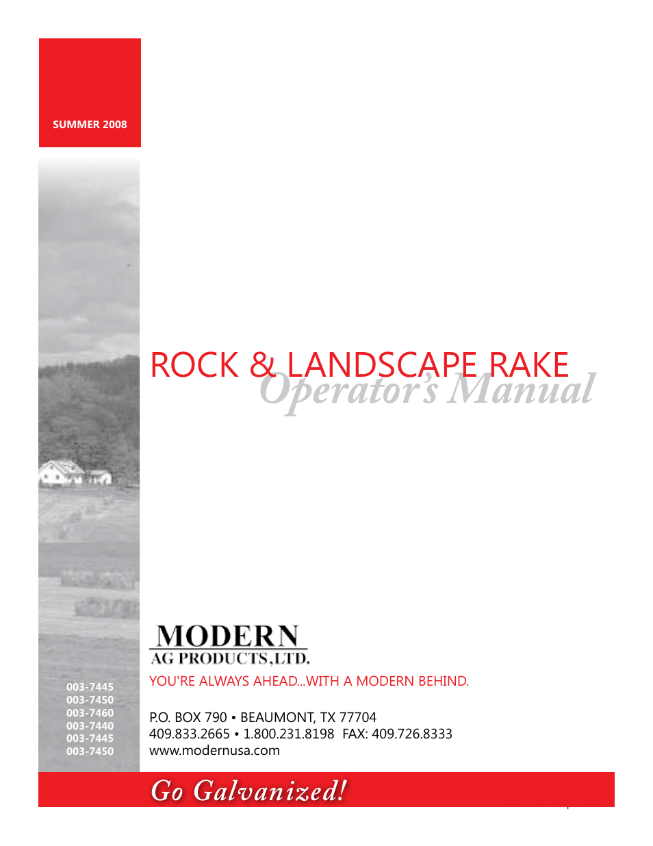 Modern AG Rock & Landscape Rakes User Manual | 8 pages