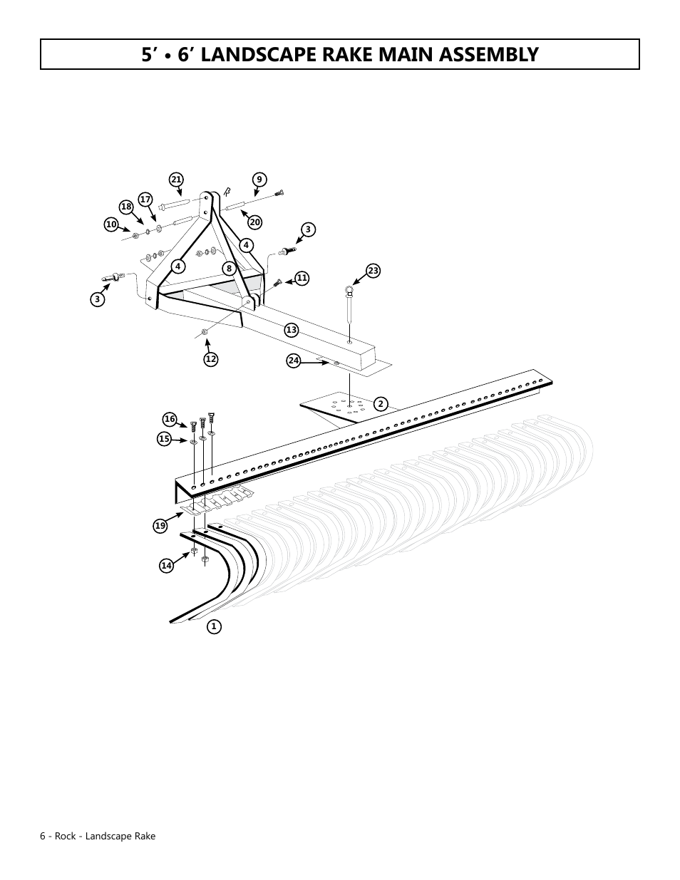 5’ • 6’ landscape rake main assembly | Modern AG Rock & Landscape Rakes User Manual | Page 6 / 8