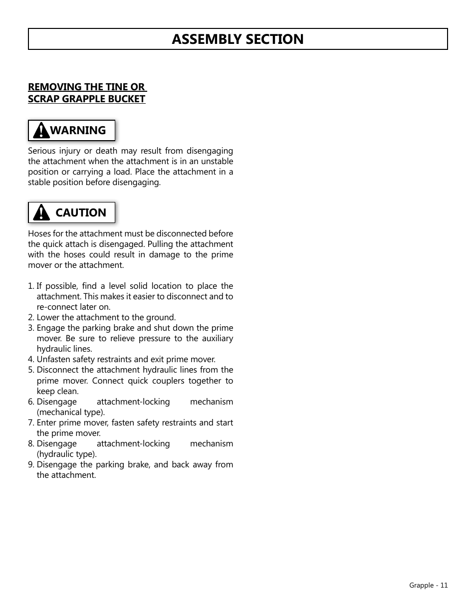 Warning caution | Modern AG Grapple User Manual | Page 11 / 20