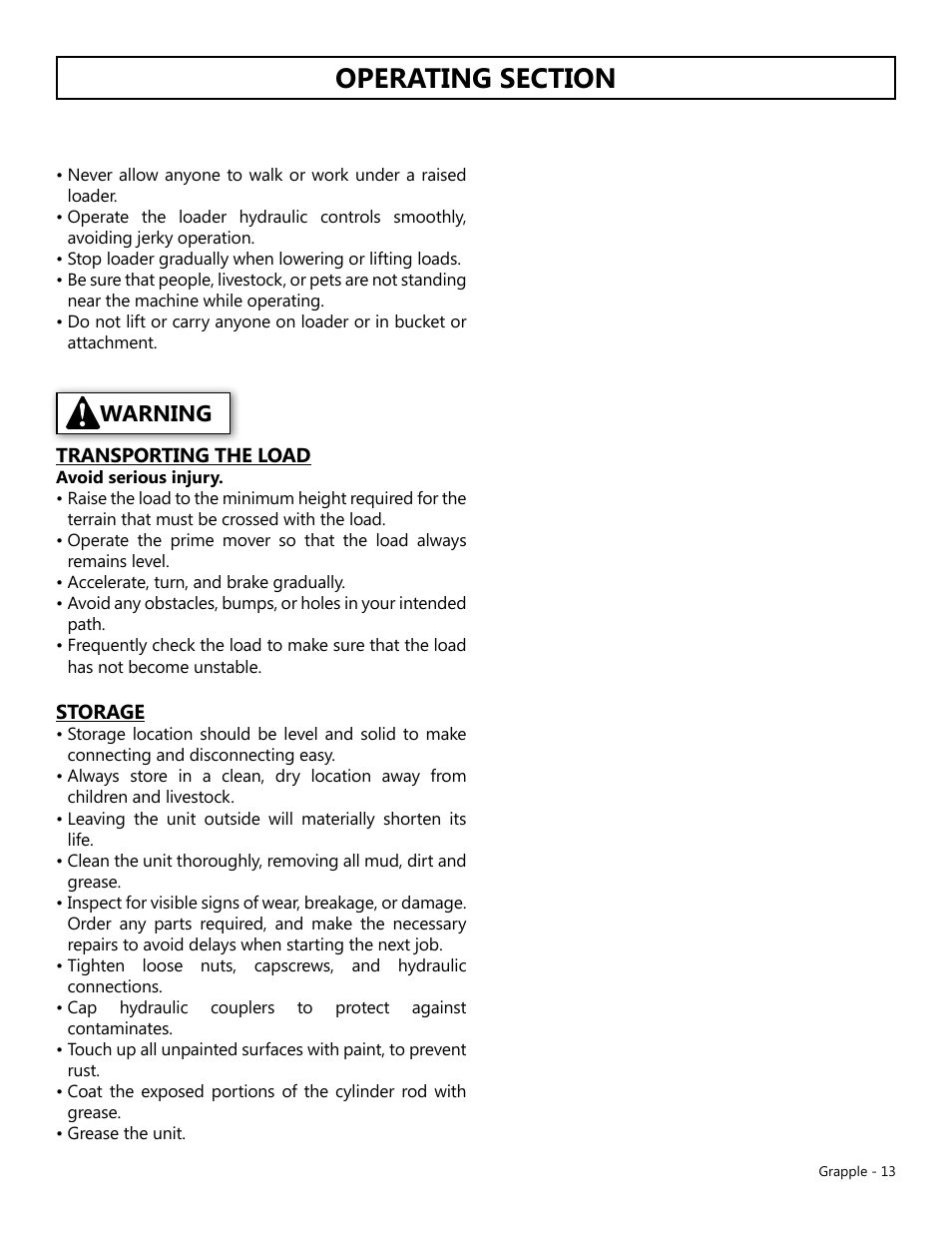 Warning | Modern AG Grapple User Manual | Page 13 / 20