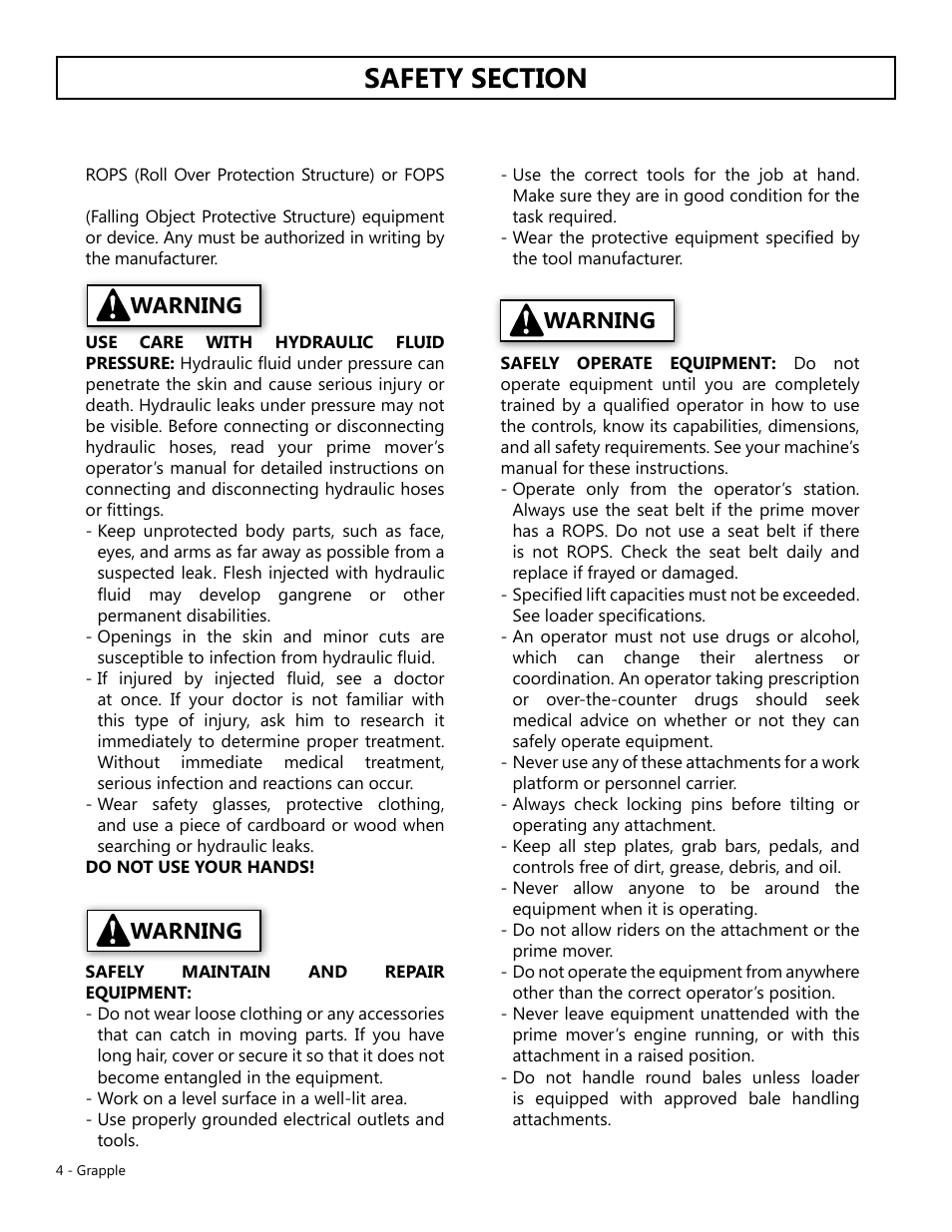 Warning | Modern AG Grapple User Manual | Page 4 / 20