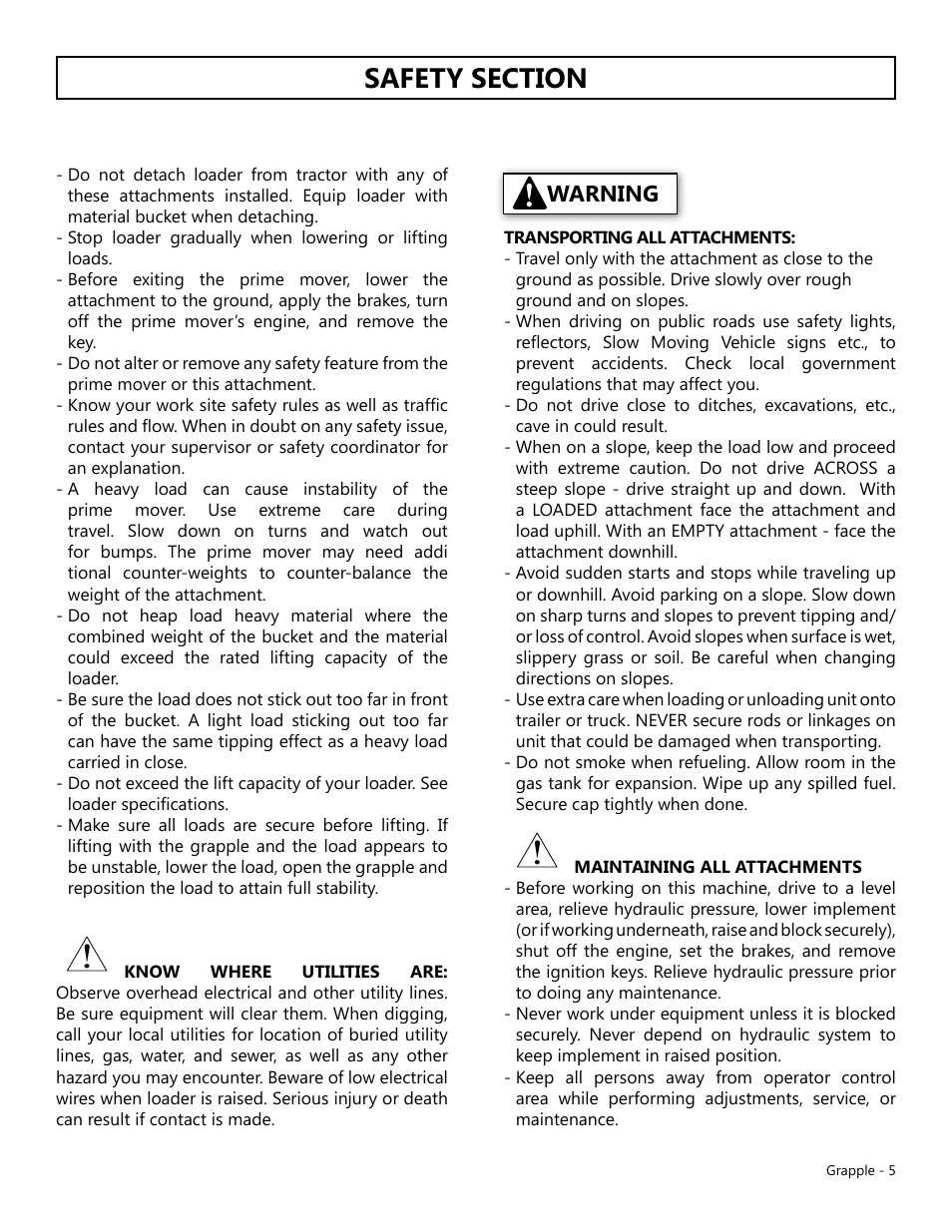 Warning | Modern AG Grapple User Manual | Page 5 / 20