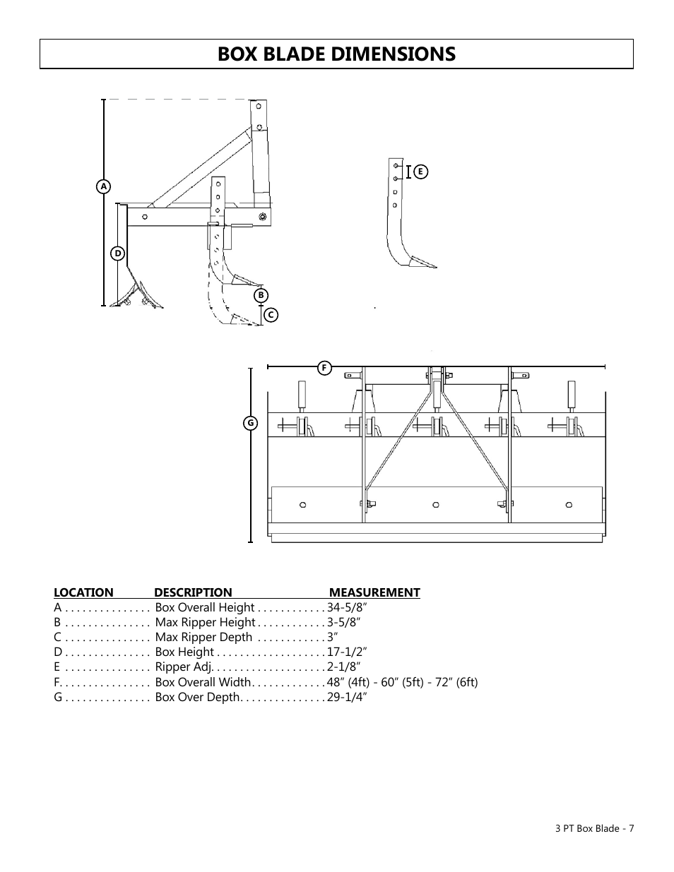 Box blade dimensions | Modern AG Competitor Box Scraper User Manual | Page 7 / 10