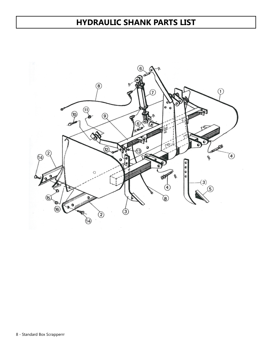 Hydraulic shank parts list | Modern AG Standard Box Scraper User Manual | Page 8 / 13