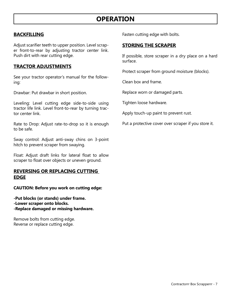 Operation | Modern AG Contractor Box Scraper User Manual | Page 7 / 15