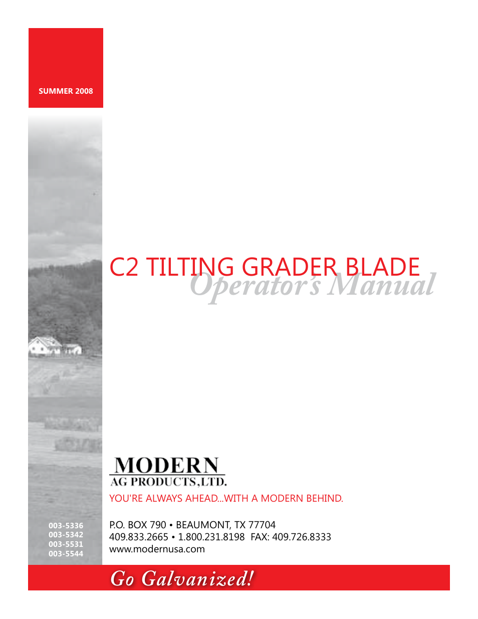 Modern AG Tilting Grader Blade User Manual | 8 pages