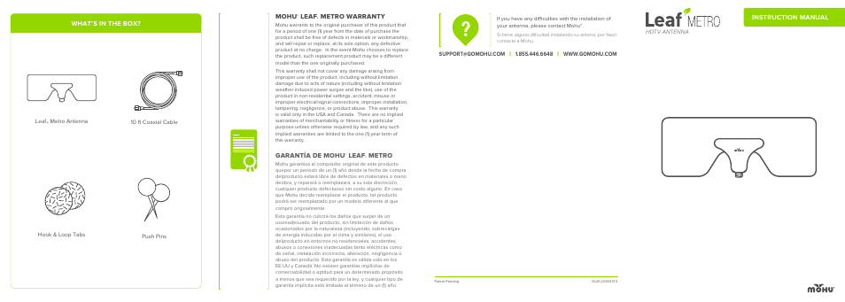 Mohu Leaf Metro Indoor HDTV Antenna User Manual | 2 pages