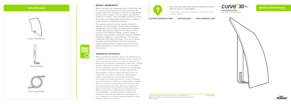 Mohu Curve 30 Indoor HDTV Antenna User Manual | 2 pages
