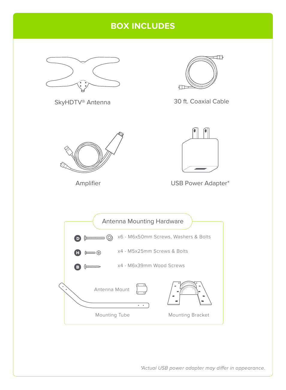 Box includes | Mohu Sky 60 HDTV Attic / Outdoor Antenna User Manual | Page 2 / 12