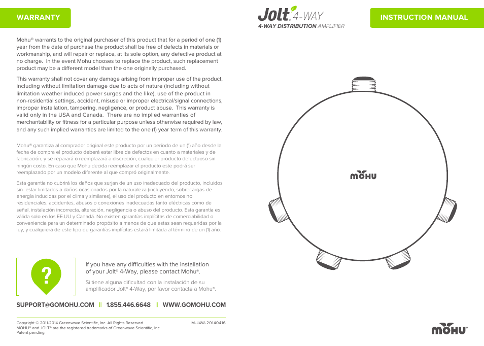 Mohu Jolt 4-way Antenna Amplifier User Manual | 2 pages