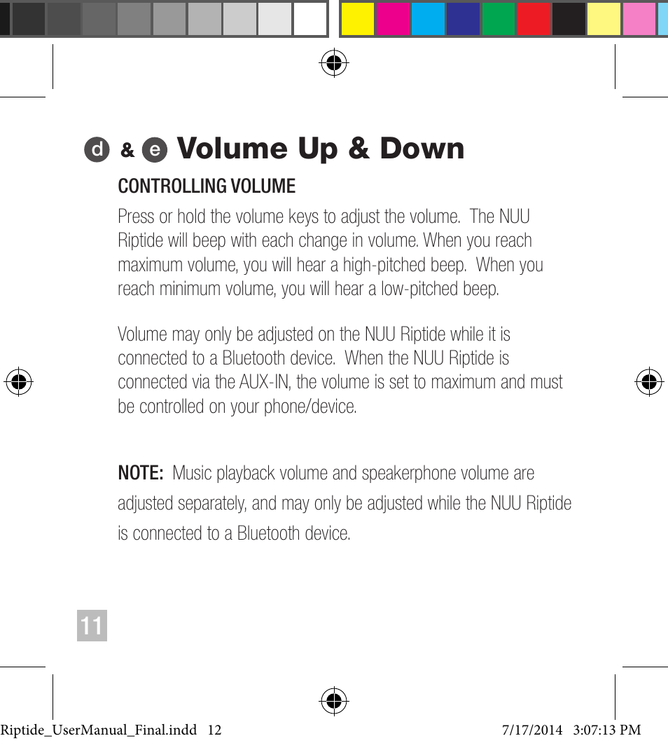 Volume up & down | NUU Riptide User Manual | Page 12 / 32