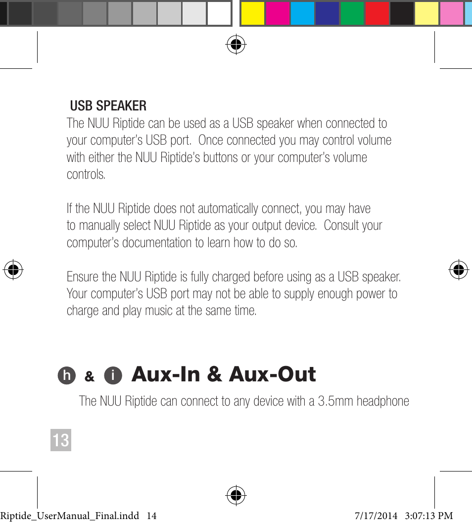 Aux-in & aux-out | NUU Riptide User Manual | Page 14 / 32