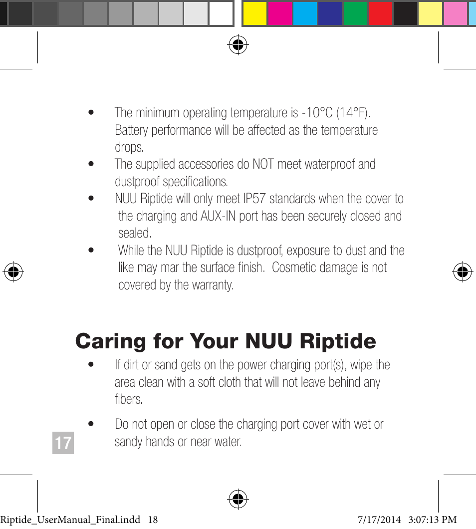 Caring for your nuu riptide | NUU Riptide User Manual | Page 18 / 32