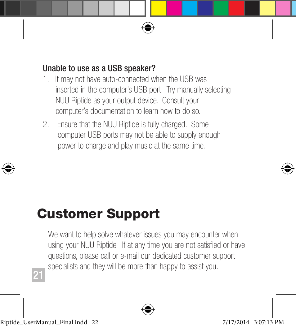 Customer support | NUU Riptide User Manual | Page 22 / 32