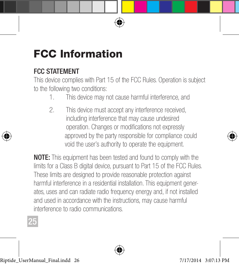 Fcc information | NUU Riptide User Manual | Page 26 / 32