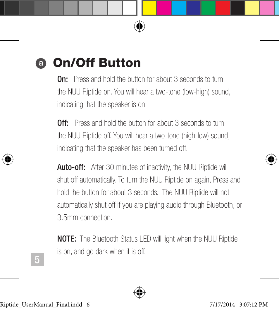 On/off button | NUU Riptide User Manual | Page 6 / 32