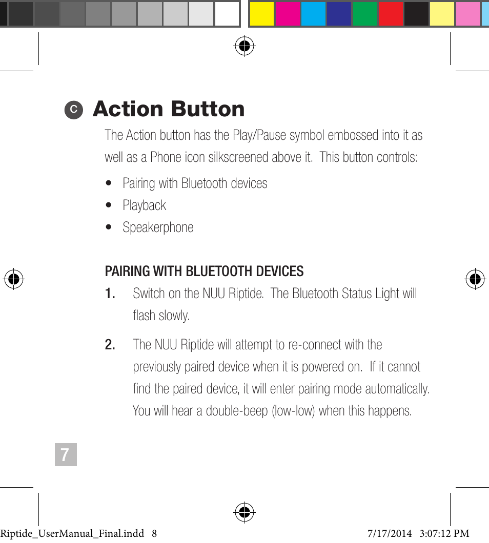 Action button | NUU Riptide User Manual | Page 8 / 32