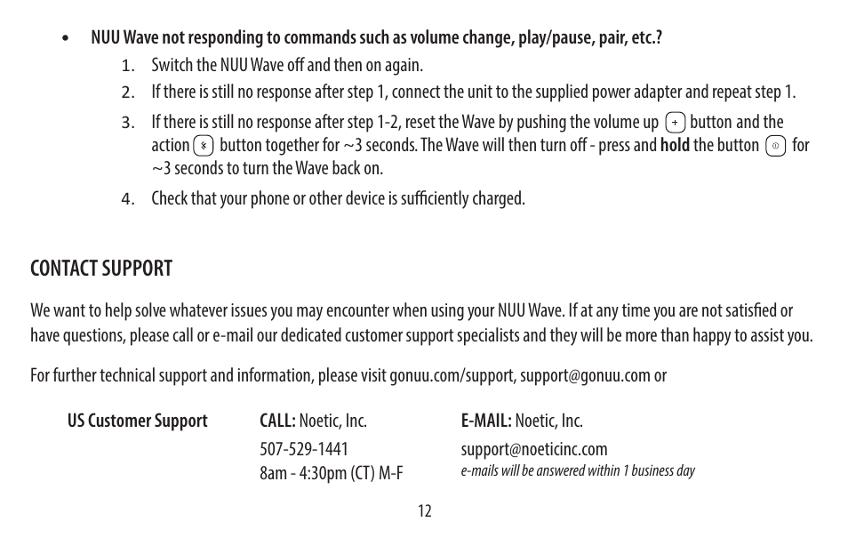 Contact support | NUU Wake User Manual | Page 12 / 18