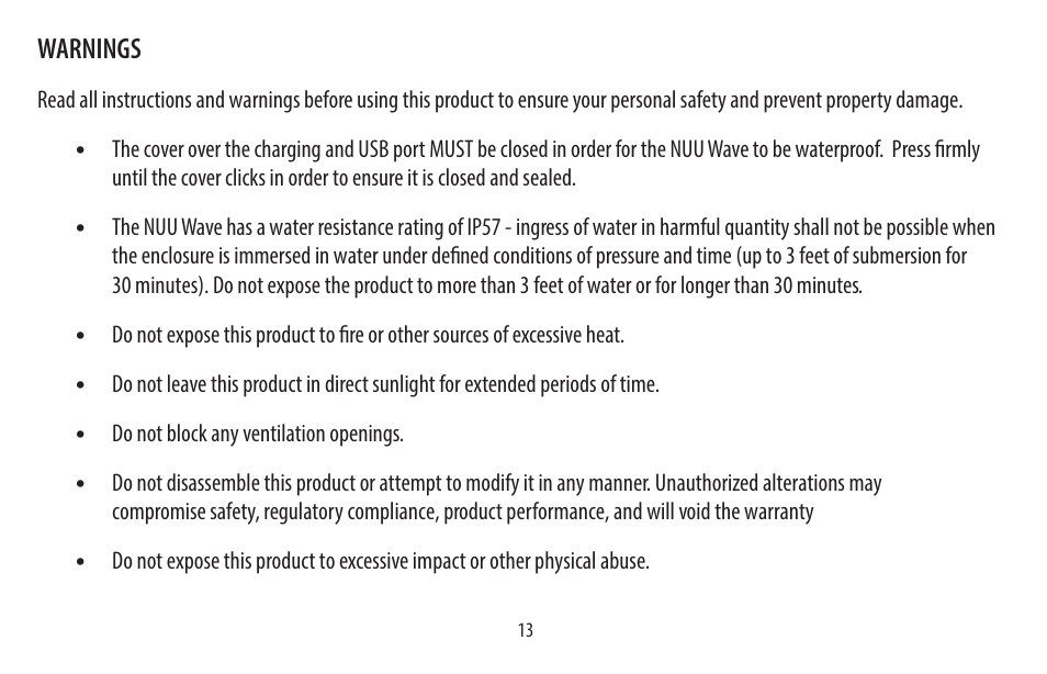 Warnings | NUU Wake User Manual | Page 13 / 18