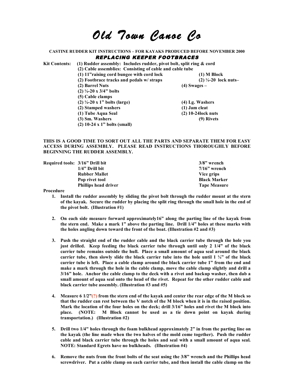 Old Town Castine Rudder User Manual | 4 pages