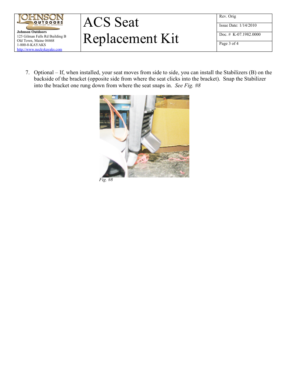 Acs seat replacement kit | Old Town ACS Seat Replacement Kit User Manual | Page 3 / 3