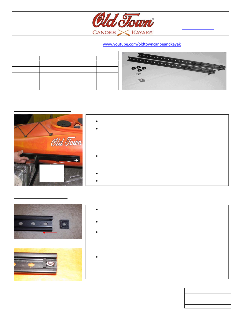 Old Town Kayak Footbrace Kit User Manual | 1 page