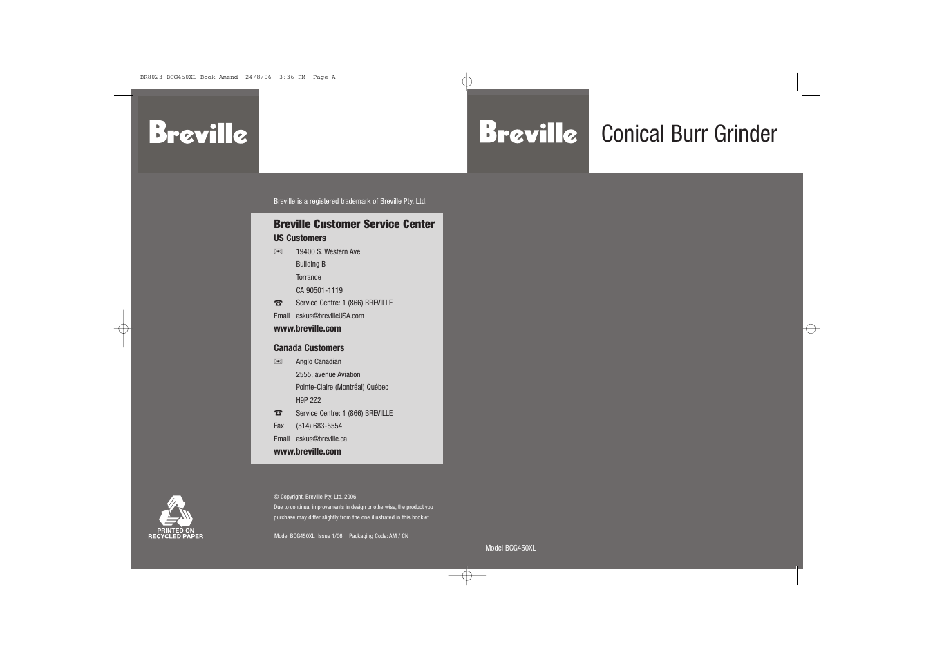 Breville BCG450XL User Manual | 18 pages