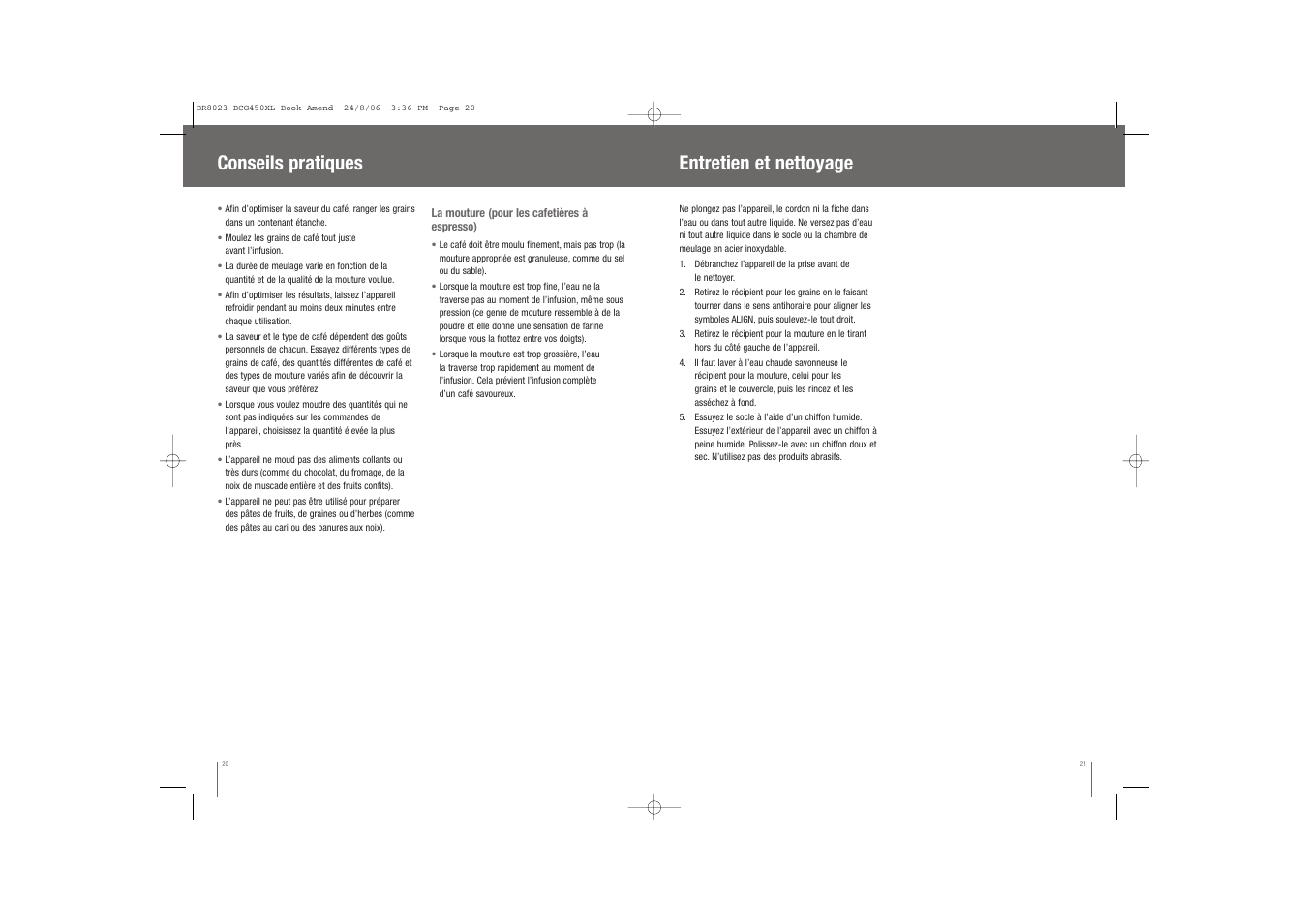 Entretien et nettoyage, Conseils pratiques | Breville BCG450XL User Manual | Page 11 / 18