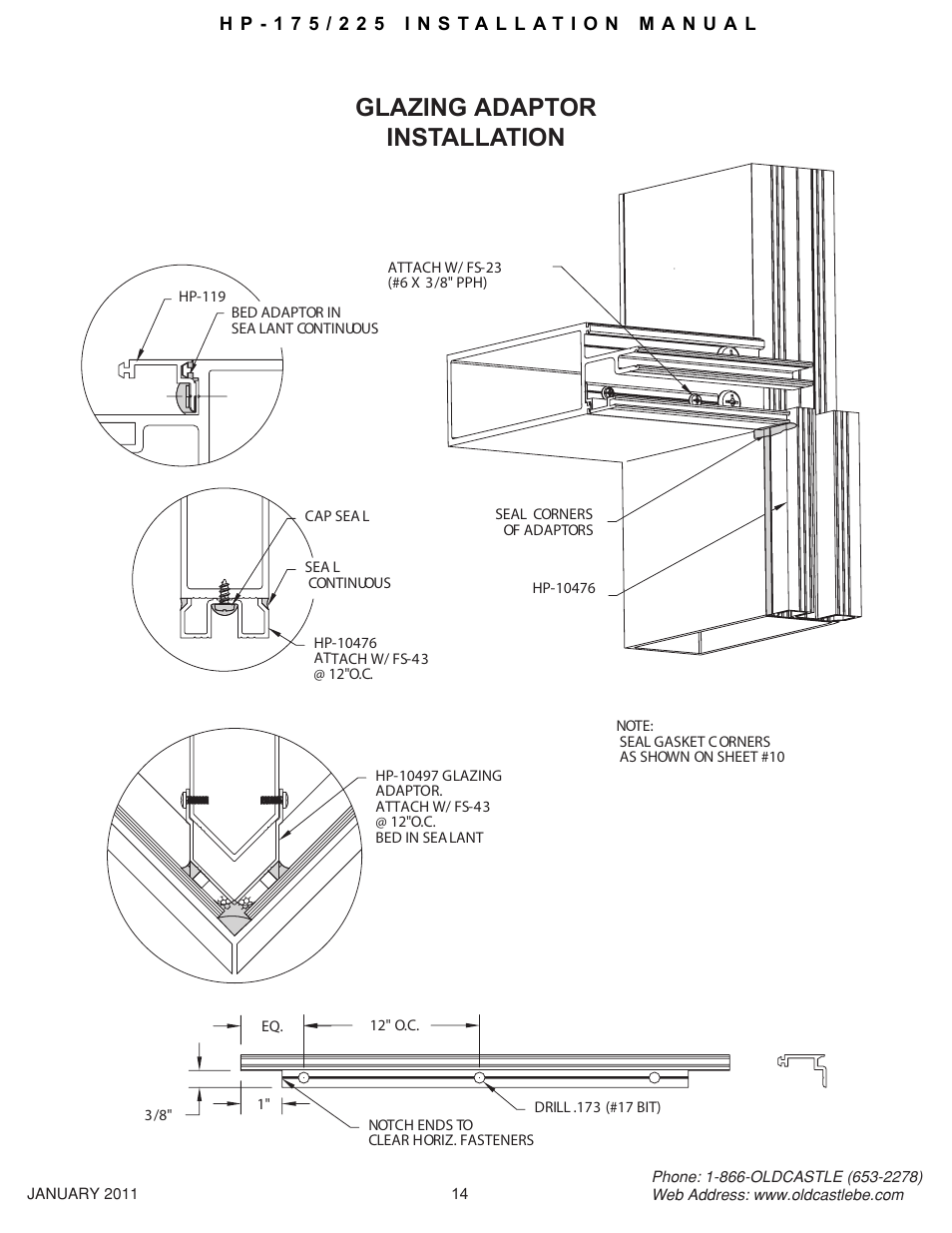 Hp-175-225 14, Glazing adaptor installation | Oldcastle BuildingEnvelope HP-175 User Manual | Page 14 / 33